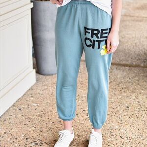 Freecity Blue Joggers with Black Text